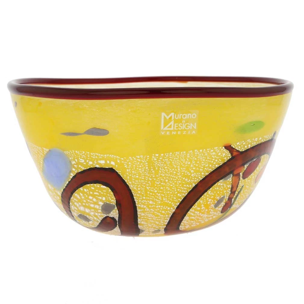 Glass Of Venice Murano Glass Blown Modern Art Bowl Yellow for Fruits, Candy, Sal