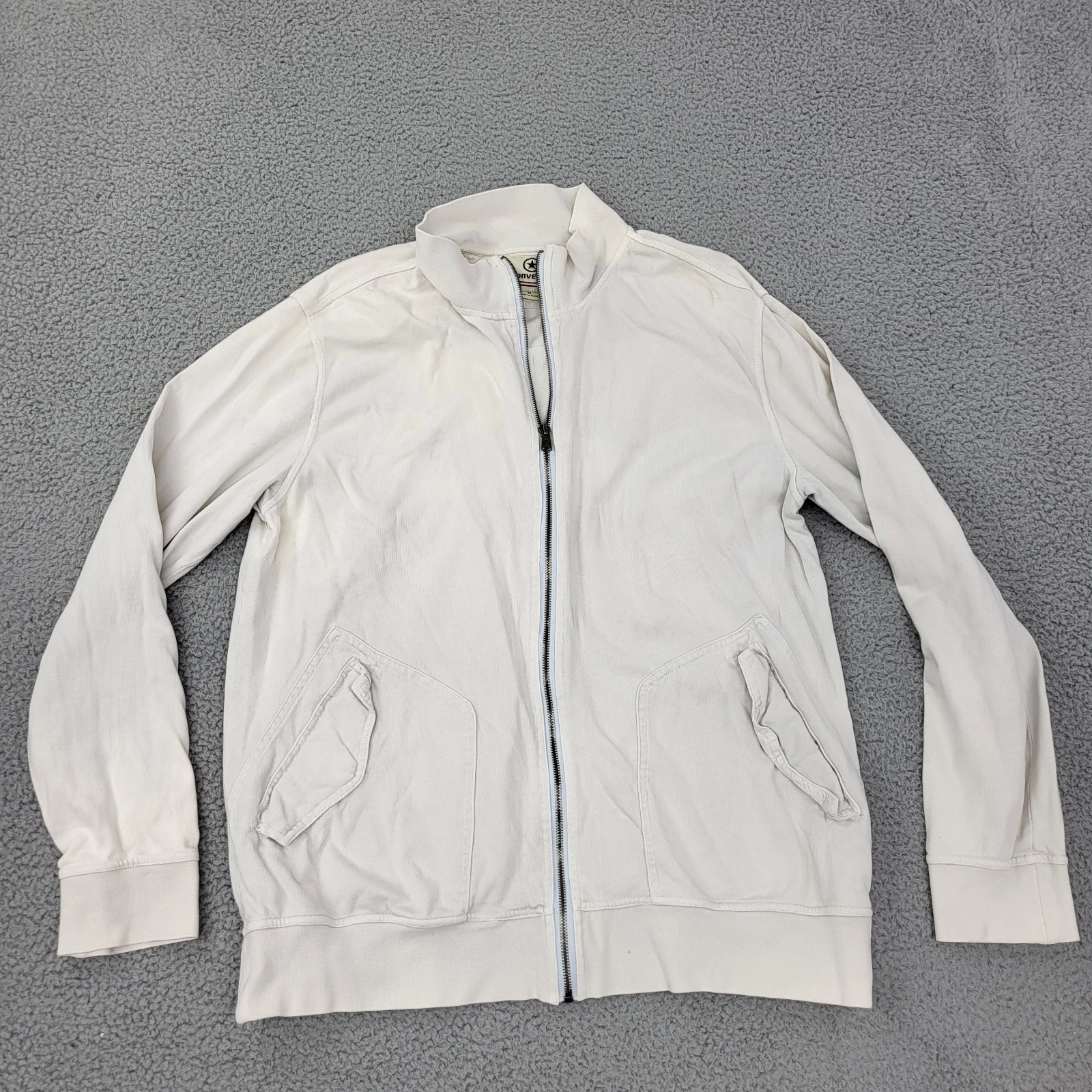 Converse Track Jacket Mens XL White Full Zip Pockets image 1