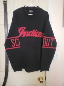 Very Nice Mens Black & Red Vintage Indian Motorcycle Scout Pullover Sweater