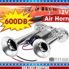 Super Loud Train Electric Air Horn 600DB Dual Trumpets Car Truck Boat RV Speaker