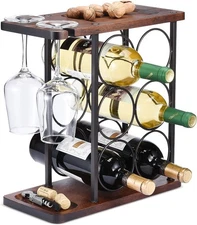 ALLCENER Wine Rack with Glass Holder, Countertop Rack, Small, Black 
