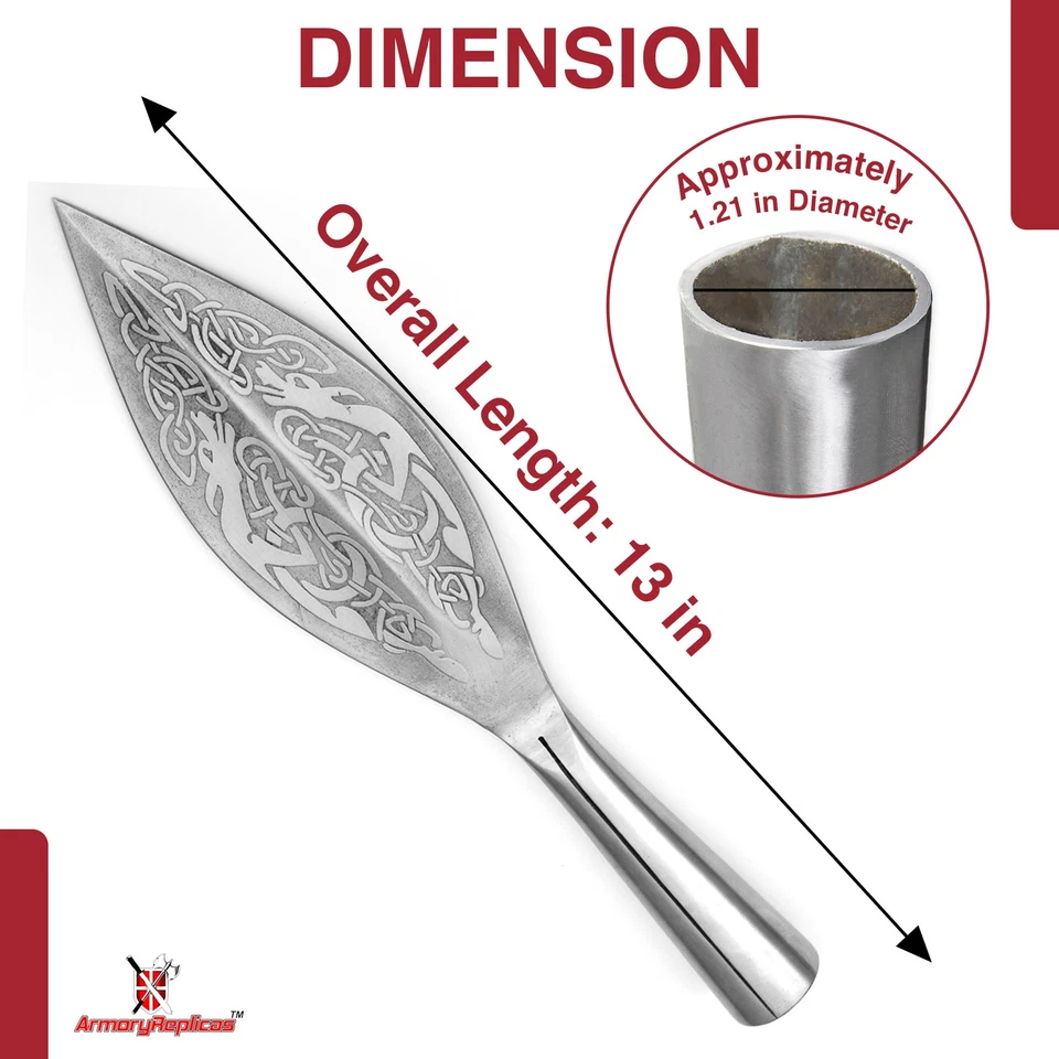 Hoja Vikinga Nórdica Cabeza de Lanza Larga Acero Alto Carbono, Grabado Láser + Funda Gratis Foto 2 de 4