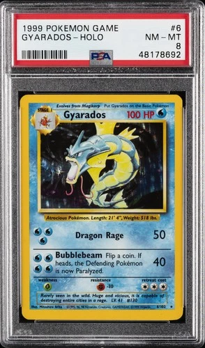 1999 POKEMON BASE SET UNLIMITED #6 GYARADOS-HOLO PSA 8