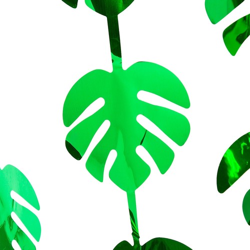 Bright Green Tropical Leaves Holographic Fringe Curtain, 38" x 78" - Picture 2 of 2