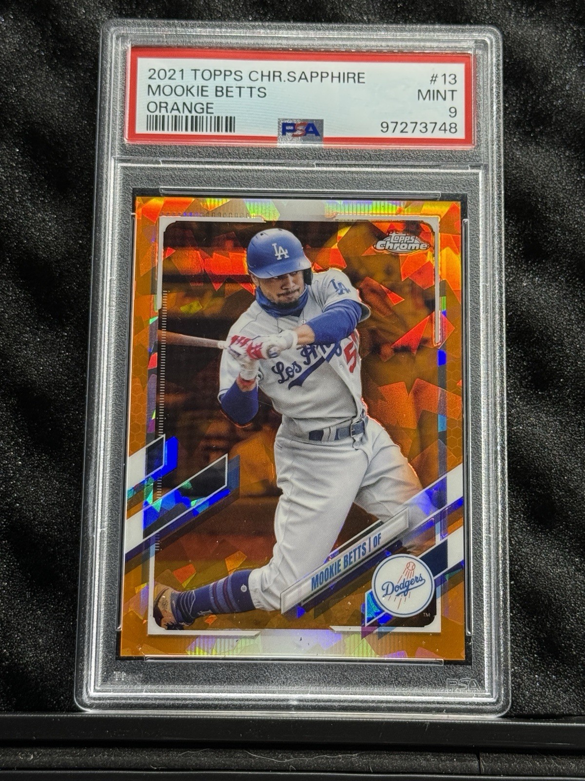 Topps Chrome Sapphire 2021 Mookie Betts Orange /25 #13 Dodgers PSA 9