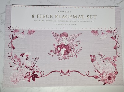 Boundary 8pc Placemat Set Pink Toile Cherub Angel Bows Coquette Aesthetic Rare