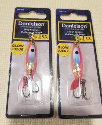 2 pack Danielson Skagit Spoon Glow 3/16 Oz Steelhead salmon BRASS Morning Glory