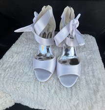 White Satin Bridal Heels EU 38 Bow Ankle Strap Open Toe Wedding Shoes 6cm