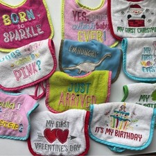  10 Baby Girl Boy Infant Feeding Bibs Christmas Easter Birthday Valentine  s Day