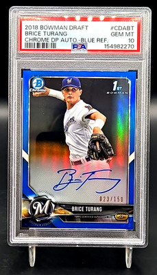 2018 Bowman Chrome Draft Brice Turang True Blue Auto /150 Color Match SP PSA 10
