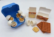 Vintage Fisher Price Carton of Grade A Eggs Waffles OJ Pretend Play Food Set Lot