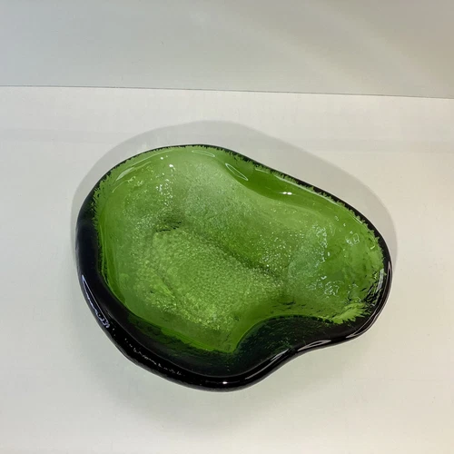 BLENKO  VTG MCM Abstract Green Glass Bowl Freeform