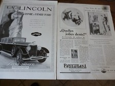 LINCOLN 10+ PEPSADENT + THE VOICE OF HIS MASTER Advertising Paper ILLUSTRATION 1929