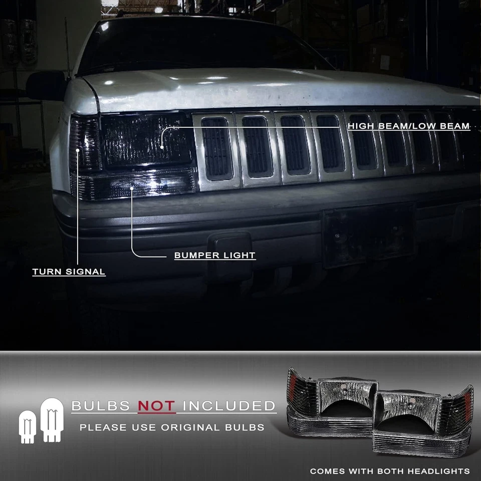 Juego de faros negros para conductor y pasajero para Jeep Grand Cherokee 1993-1998 Foto 4 de 4