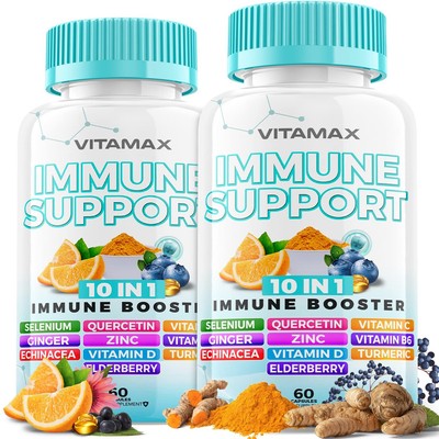 10-in-1 Immune Support with Elderberry D3 Selenium Quercetin Zinc Vitamin C G...