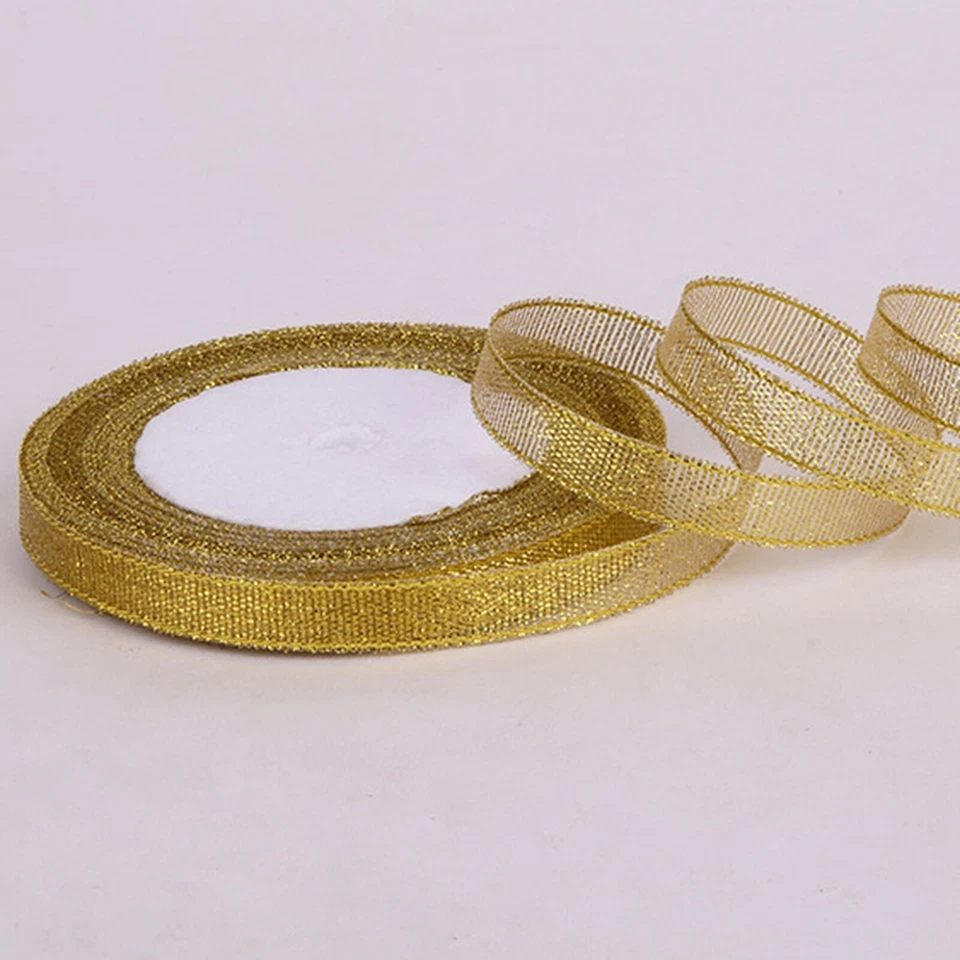 50 Yards 1/4" (6mm) Gold Luster Metallic Ribbon Wedding Christmas Gift Crafts - Image 2 of 4
