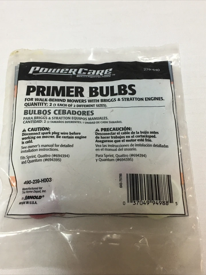 Briggs & Stratton Primer Bulbs 279-640 2-Pack Power Care 490-239-H002 - Image 4 of 4