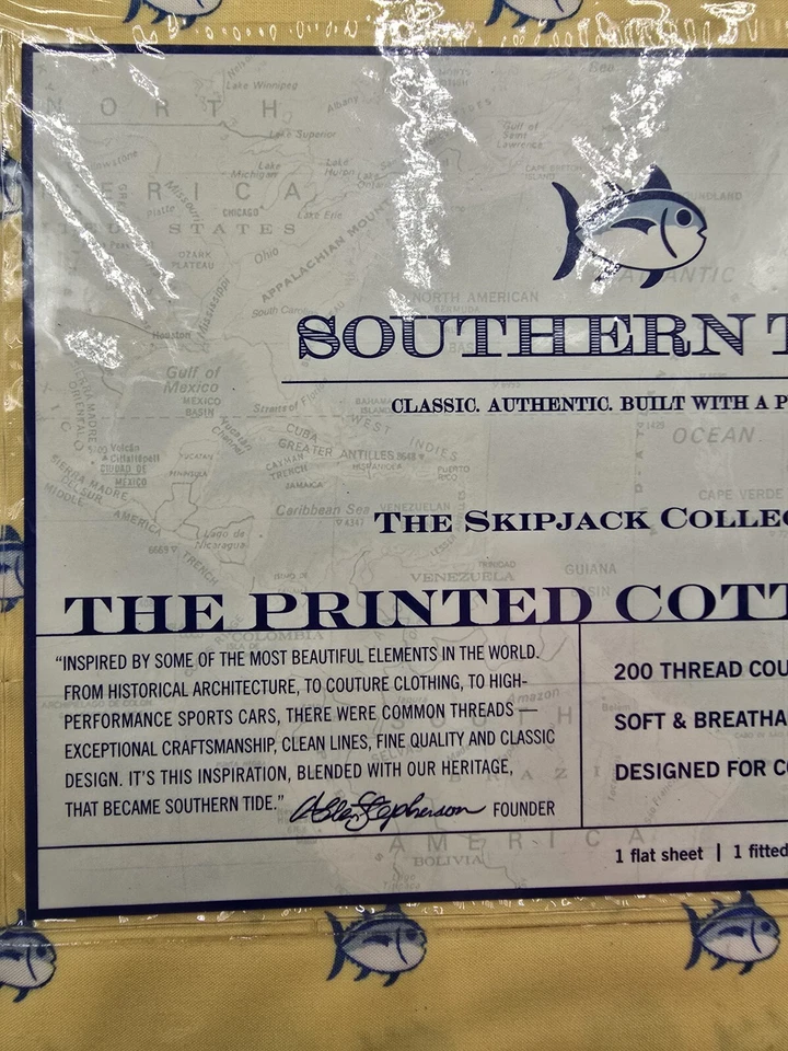 Juego de sábanas estampadas Southern Tide The Cotton con estampado de peces Skip Jack amarillo doble Foto 3 de 4
