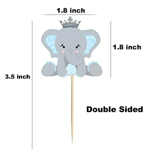 Toppers de cupcakes azul y gris tema elefante decoraciones de baby shower para niño Foto 4 de 4