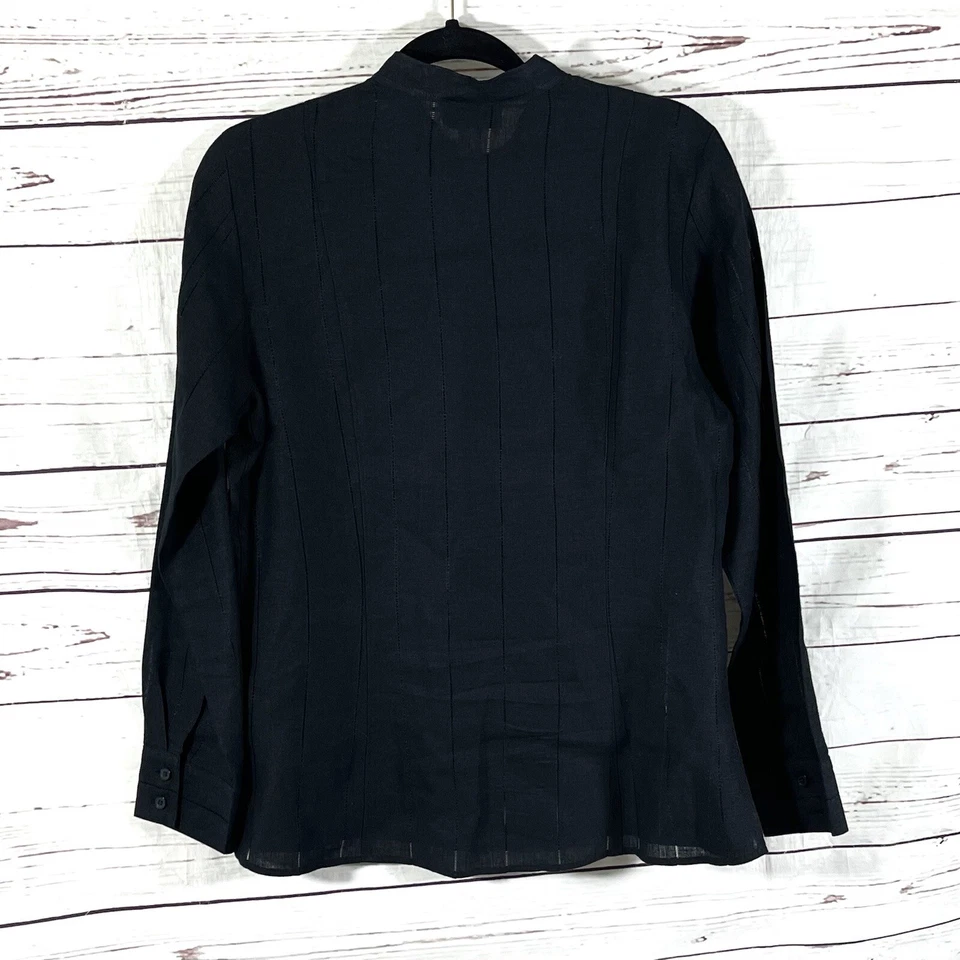 Talbots Womens Top Size 6 Black Linen Button Up Long Sleeve Band Neck EUC - Image 4 of 4