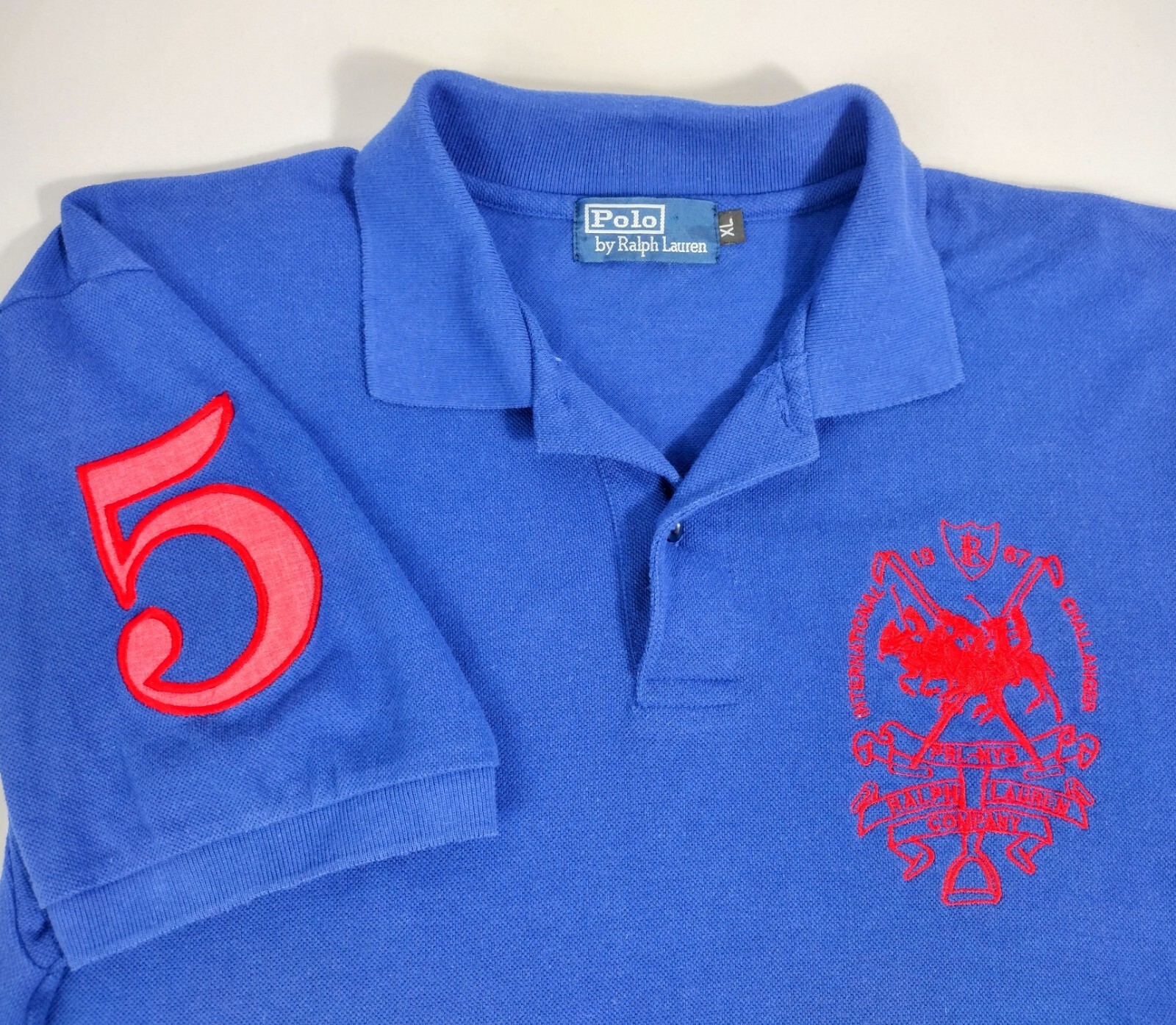 Polo Ralph Lauren #5 Triple Pony Front Back Embroidered Blue Mens Sz XL Shirt