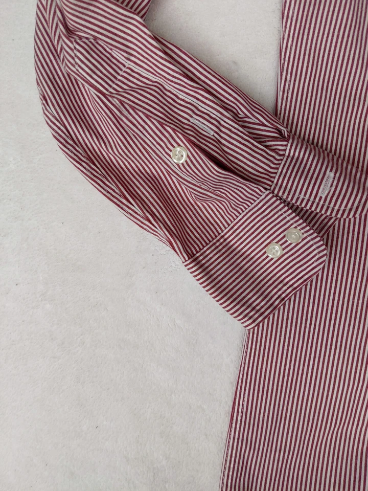 Camisa Club Room Pinpoint Para Hombres M 15.5 Rojo Caramelo Rayas Abotonada Manga Larga Foto 3 de 4