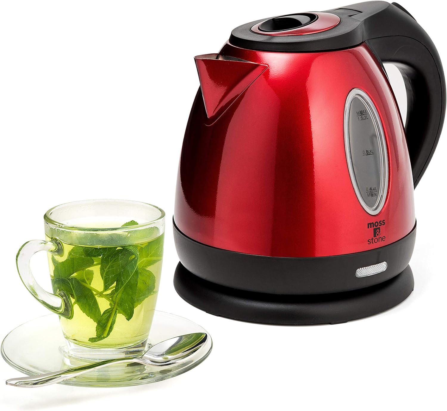 Stainless Steel Small Electric Kettle Red Color, Cordless 1.2L Portable Hot Wate-image