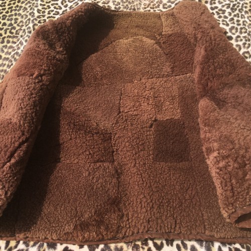 FRENCH 1940s MEN WORKWEAR RAILROAD VEST~BROWN DUCK CANVAS~SHEARLING FUR LINING~L - Picture 2 of 8