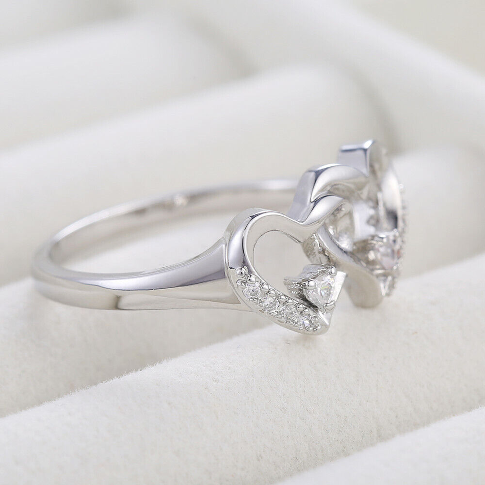 Fashion Heart To Heart 925 Silver Ring Women Cubic Zircon Sz Fashion Heart To Heart 925 Silver Ring Women Cubic Zircon Sz