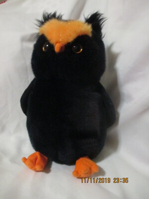 TY Fogs Owl 2008 Black Orange Retired Plush Stuffed Animal Toy 10'' 