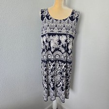 R M Richards Women's Navy Sleeveless Dress w/ Embossed Lace Design Size 14
