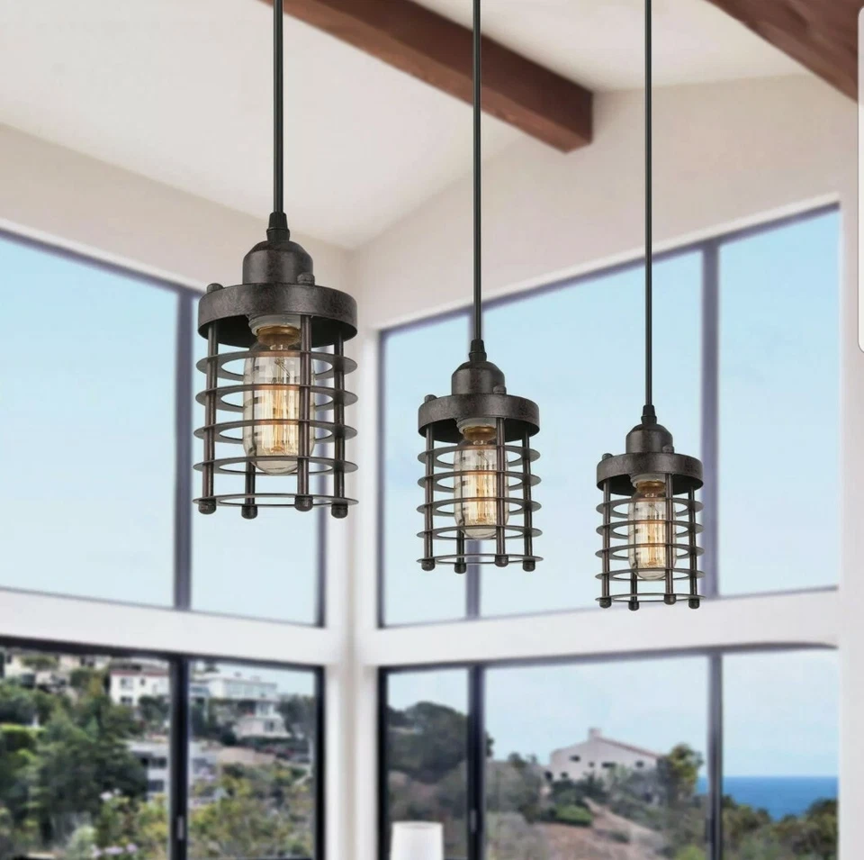 Mini Cage Pendant Lights Rust Ceiling Lights Industrial Pendant Lighting Kitchen - Image 2 of 4