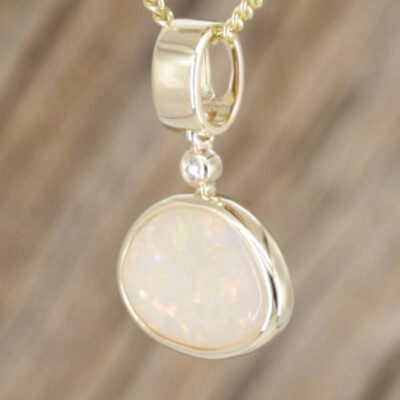 Australian White Opal 14k Gold Pendant - Pen909