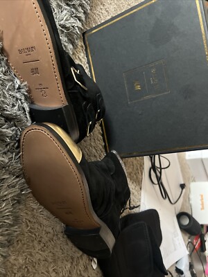 H&M Balmain Belted Gold Black Ankle Boots In Suede Sz. 39 US  display picture 3