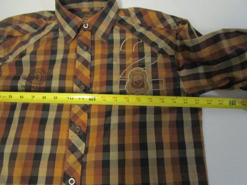 Raiders Jean Co. Mens Button Up Embroider Shirt Brown Plaid Long Sleeve M - Picture 7 of 7