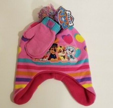 NWT Paw Patrol Pink Toddler Winter Hat Mittens Set Hearts Snow Ski Skye Chase