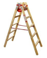 Euroline Holz Sprossenstehleiter mit Comfort-Breitsprossen und Eimerhaken