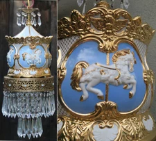 Porcelain Carousel Horse Lamp SWAG Chandelier Vintage Merry Go Round gold circus