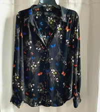 Whimsical Womens Top Size XL Floral Butterfly Button Up Fairy Witchy Boho 17721