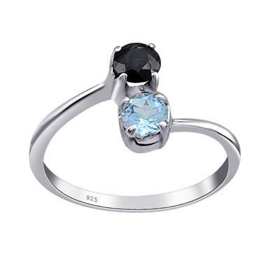 925 Solid Silver 4 MM Round Cut 0.5 Ctw Topaz With Spinel Twin Stacking Ring