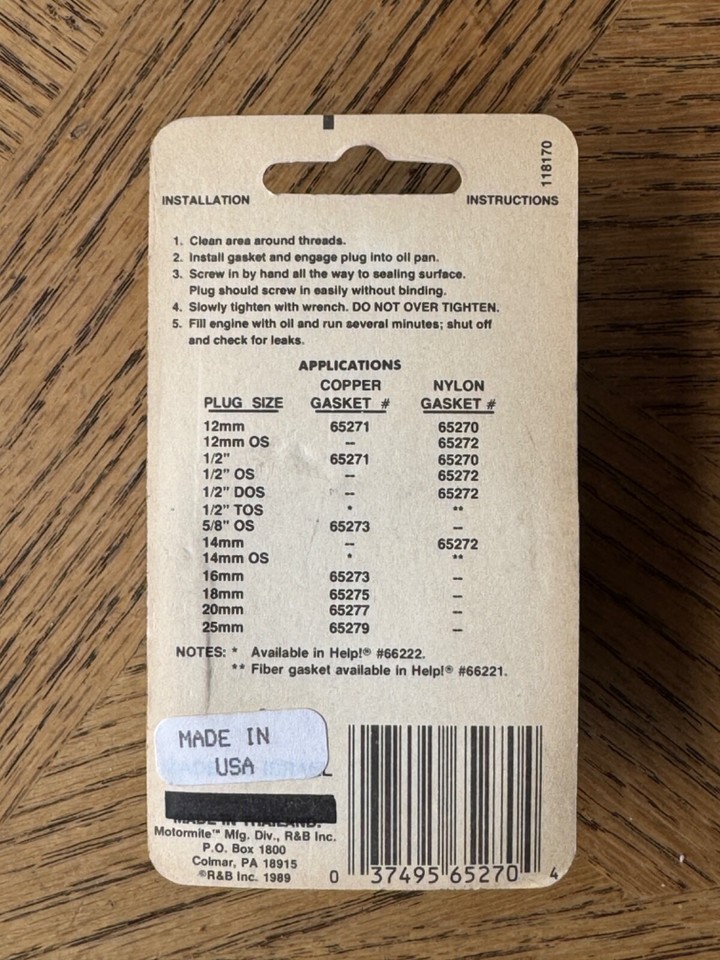 OilTite Oil Drain Plug Gaskets M12 12mm 1/2" Nylon 65270 pkg of 5 eBay