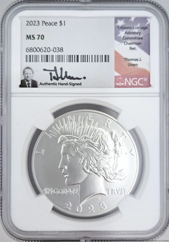 NGC 2023 MS70 Peace Dollar $1 Thomas J Uram American US Uncirculated Silver Coin