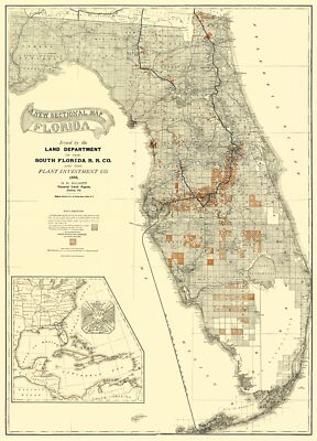 Railroad Map - South Florida Railroad Co - Matthews 1888 - 23 x 32.00