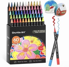 60 Colors Dual Tip Acrylic Paint Markers, Brush Tip and Fine Tip Acrylic Pain...