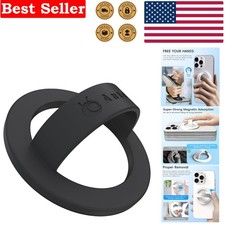Slim Magnetic Silicone Ring Grip for Phones - Portable Anti-Drop Holder in Black