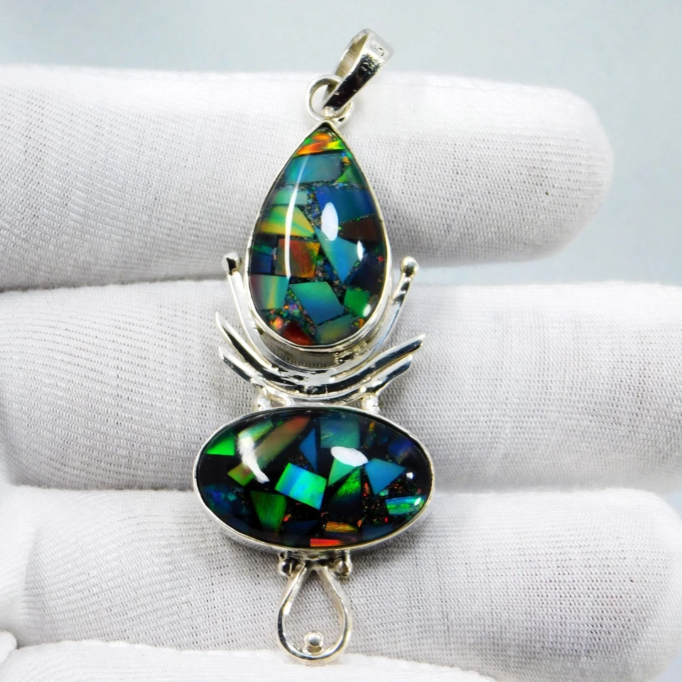 Ciondolo in argento 925 opale nero etiope naturale 46,50 ct certificato... - Immagine 4 di 4