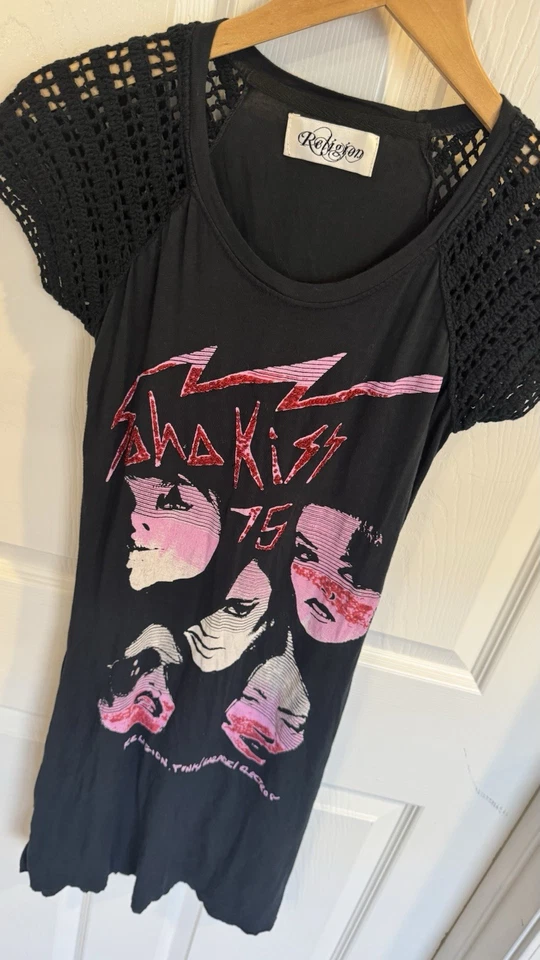 Vestido Camiseta Religion UK Kiss 75 SoHo Manga Crochet Cuentas Hecho a Mano XS/8/36 Foto 4 de 4