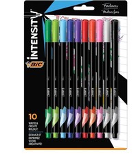BIC Intensity Fineliner Marker Pen, Fine Point 0.4 Mm , Assorted Colors, 10