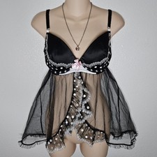 Victoria's Secret Black Polka Dot Sheer Ruffle Babydoll Lingerie