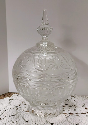 Crystal Candy Dish/Lid Footed Floral/Leaf Decor Zajecar Serveware Tableware